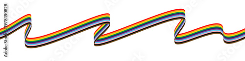 Pride rainbow ribbon with extended inclusive colors in smooth flowing wave, symbol of LGBT diversity and equality. Design for Pride Month banners, social media graphics and branding