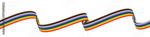 Pride rainbow ribbon with additional inclusive colors in smooth wavy shape, symbol of LGBT diversity and equality. Design for Pride Month banners, posters, social media and branding