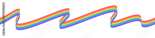 Colorful rainbow ribbon in smooth flowing wave isolated on transparent background, symbol of LGBT pride and diversity. Design for Pride Month banners, posters, social media and inclusive branding