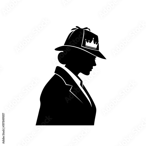 Silhouette of a Woman Wearing a Sherlock Holmes Hat with Crown.