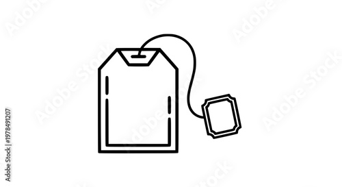 Tea bag vector isolated, rectangular sachet with string and blank label, hot beverage concept, clean design, scalable illustration