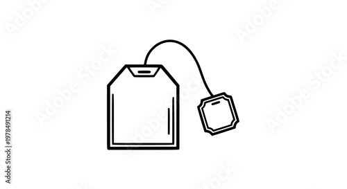 Tea bag vector isolated, rectangular sachet with string and blank label, hot beverage concept, clean design, scalable illustration