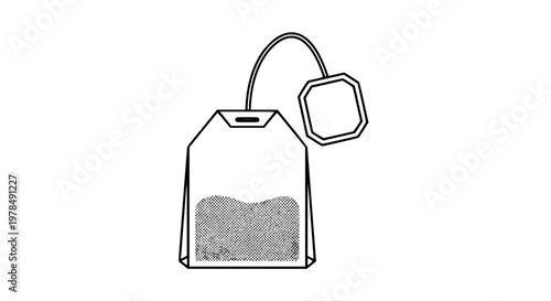 Tea bag vector isolated, rectangular sachet with string and blank label, hot beverage concept, clean design, scalable illustration