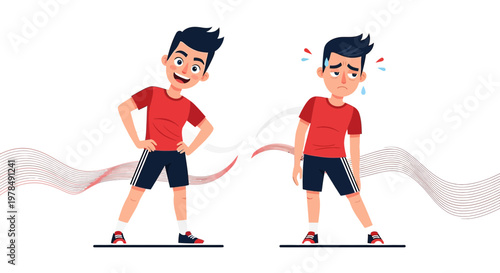 Animated depiction of a fitness journey showcasing the before and after effects of exercise