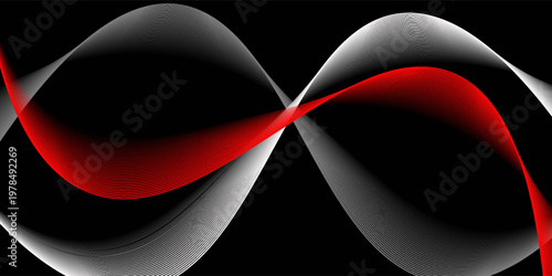 Neon flowing wavy lines on black background. Abstract sound wave design for ai concept, equalizer, audio record, voice assistant. Blue, pink orange gradient curve stripes. Vector wallpaper