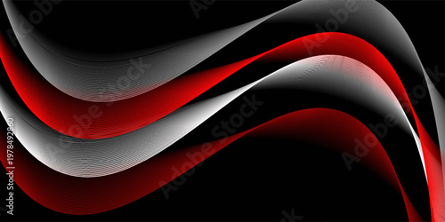 Neon flowing wavy lines on black background. Abstract sound wave design for ai concept, equalizer, audio record, voice assistant. Blue, pink orange gradient curve stripes. Vector wallpaper