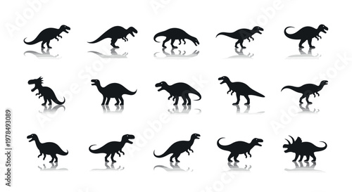 Ancient Predator Dinosaur Silhouettes Vector Illustration Set for Prehistoric Design Elements