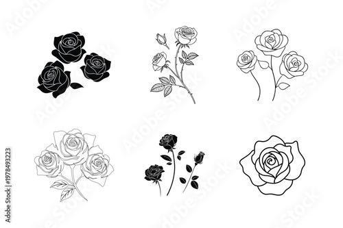 Elegant Rose Continuous Line Drawing Collection for Minimal Floral Design
