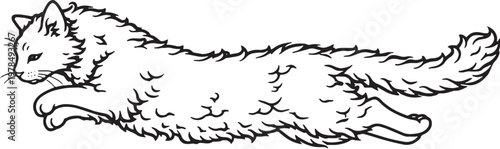 Fényképezés LaPerm Cat Mid Air Leap Jumping Pose Black and White Line Art Illustration