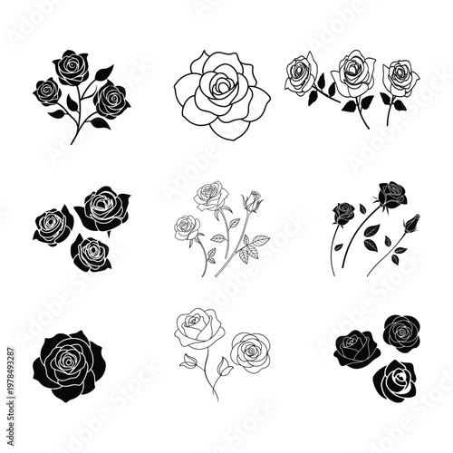 Elegant Rose Continuous Line Drawing Collection for Minimal Floral Design