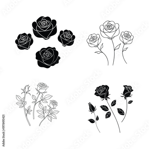 Elegant Rose Continuous Line Drawing Collection for Minimal Floral Design