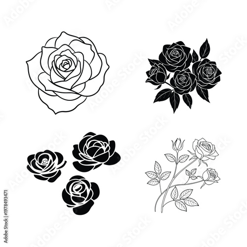 Elegant Rose Continuous Line Drawing Collection for Minimal Floral Design