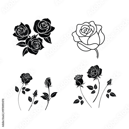 Elegant Rose Continuous Line Drawing Collection for Minimal Floral Design
