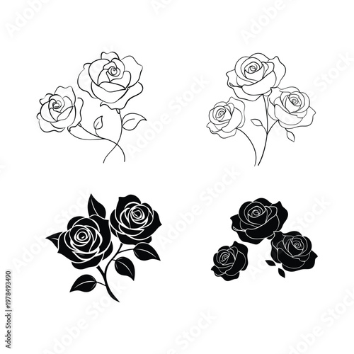 Elegant Rose Continuous Line Drawing Collection for Minimal Floral Design
