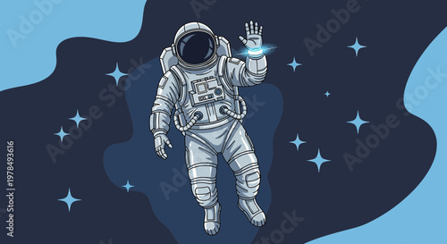 Astronaut floating amidst stars in space exploration adventure design concept