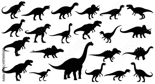 Ancient Dinosaur Silhouette Illustration Set of Prehistoric Reptile Design Elements