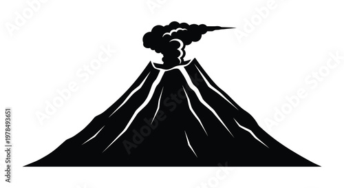 A stark black volcanic eruption with flowing lava presented as a silhouette