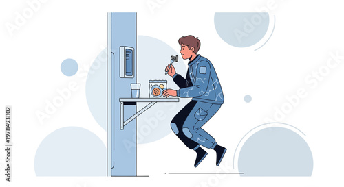 Astronaut indulging in a meal amidst futuristic space station backdrop conveying solitude