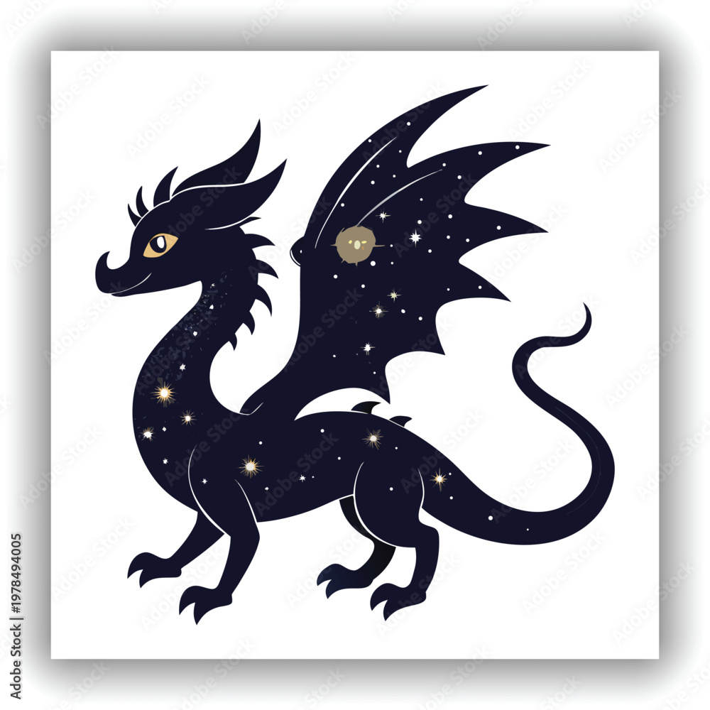 Fototapeta premium Celestial Green Dragon Illustration with Stars and Moon