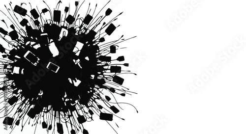 black and white makeup brushes exploding in air