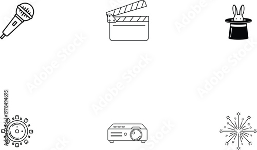 Collection of entertainment and presentation icons Vector, illustration