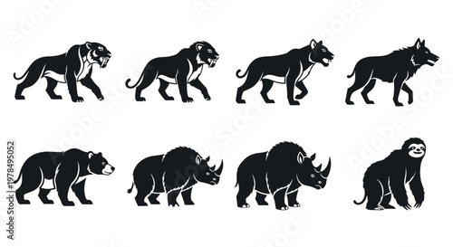 Foto Prehistoric Ice Age Megafauna Silhouette Vector Illustration Set with Sabertooth