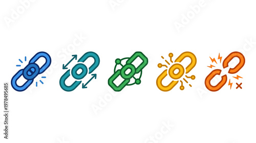 Connectivity Synced Data Global Network Hyperlink Broken Link Vector Illustration | Digital Communication Icons | Internet Infrastructure Graphic | Web Functionality Symbol