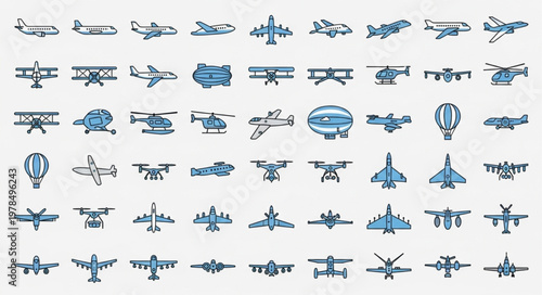 Collection of various aircraft and flying machines.