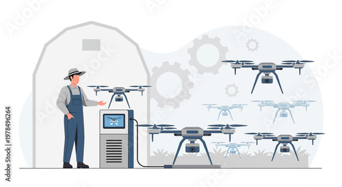 Automated agriculture: Farmer using drones for crop monitoring and precision farming operations