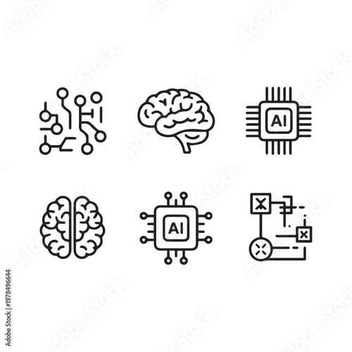  AI Technology Icons Collection in Minimal Line Style