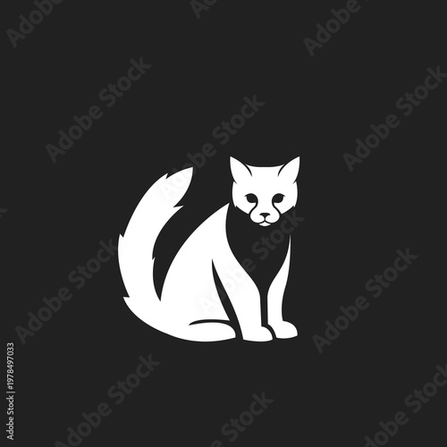 Elegant White Fox Minimalist Vector Logo Illustration Sitting on Black Background