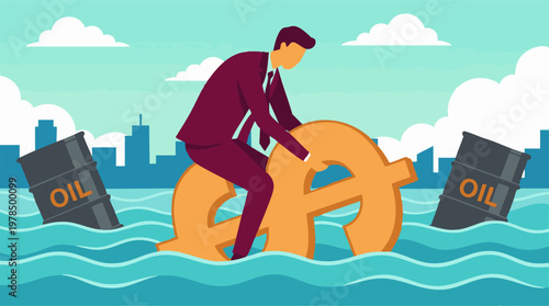 Businessman navigating financial challenges in the oil market