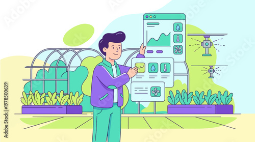 Modern agriculture concept depicting smart farming and data analysis illustration
