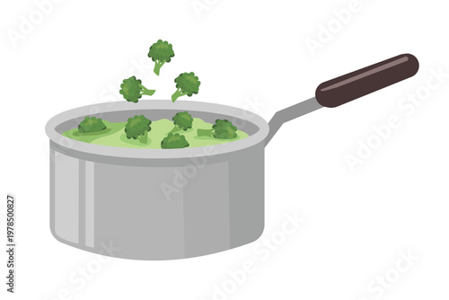Cooking Fresh Broccoli in a Saucepan. Broccoli soup. Organic Broccoli Soup. Fresh Broccoli Soup. Healthy Broccoli Soup Fresh Green Meal