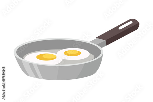 Fried Eggs in Frying Pan Illustration. Two Fried Eggs. Cooking Eggs in Frying Pan. Breakfast Fried Eggs