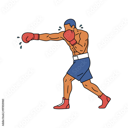 Fighter Throwing Left Jab Dynamic Motion Clean Vector Illustration