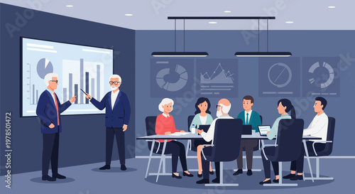 Business presentation with chart analysis in the boardroom during a meeting session