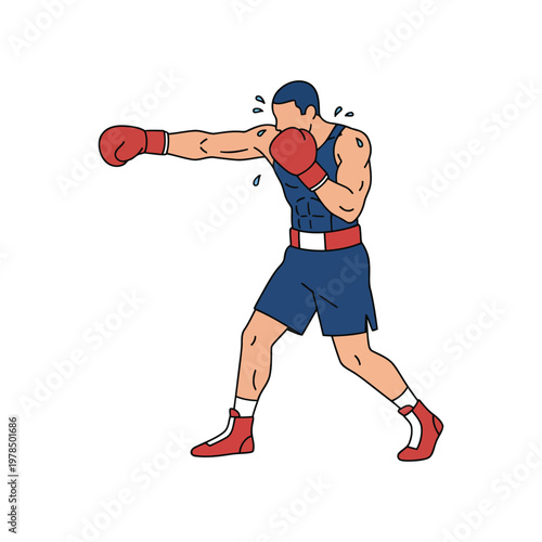 Boxing Athlete Left Jab Punch Action Pose Isolated on White
