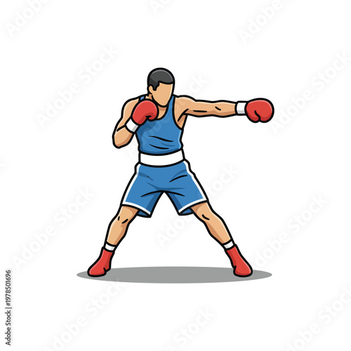 Boxer Delivering Left Jab Fighting Stance Vector
