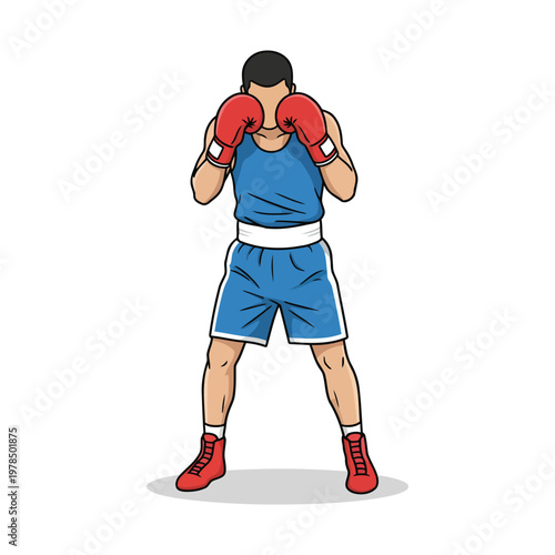 Boxer in defensive guard position with fists raised vector