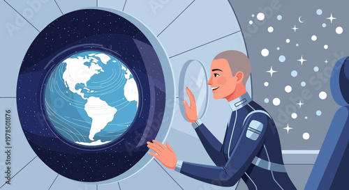 Captivating view of earth from space station interior showcasing astronaut exploration and future