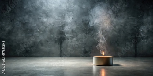 A single flickering candle emits smoke against a textured dark gray wall.