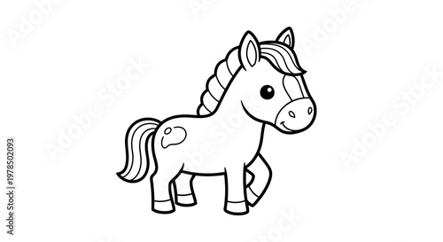 Adorable Cartoon Pony Standing Proudly Perfect for Children's Books and Educational Content Capturing Youthful Energy and Playful Spirit for Design Projects.
