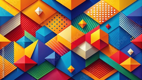 Vibrant Abstract Geometric Composition Featuring Interlocking Shapes and Bold Color Palette