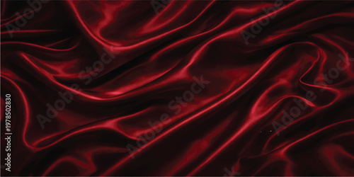 A smooth red silk and satin fabric texture creates a luxury textile backdrop with elegant shiny waves and soft drapery curves for a Valentine decoration