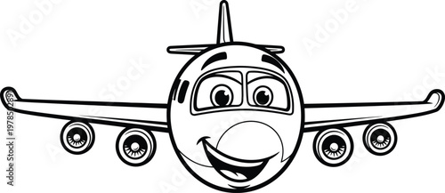 Cartoon airplane with a smiling face whimsical transportation illustration