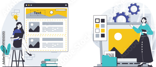 Interactive digital art station with a person editing artwork on a computer screen