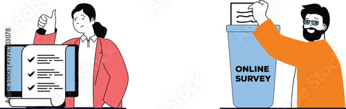 Woman completing an online survey on her laptop at home