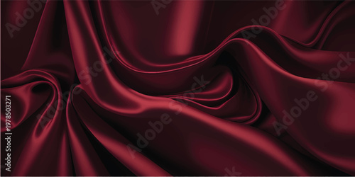 Elegant red silk and satin fabric background featuring smooth flowing waves and a shiny luxury textile texture for a soft decorative backdrop design