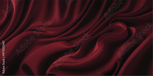 Luxurious red silk and satin fabric background featuring smooth flowing waves and a soft textile texture for an elegant crimson backdrop design